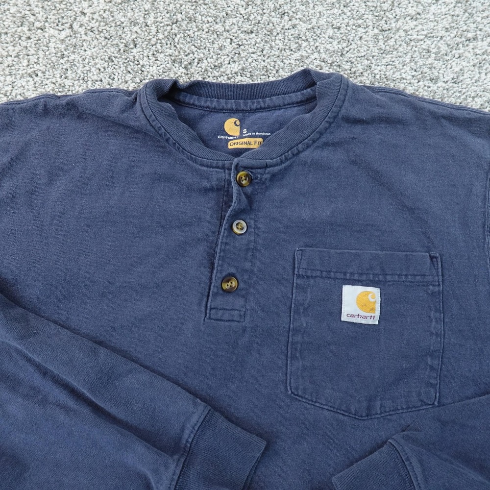 Carhartt Navy Blue Long Sleeve Henley Pocket Tee